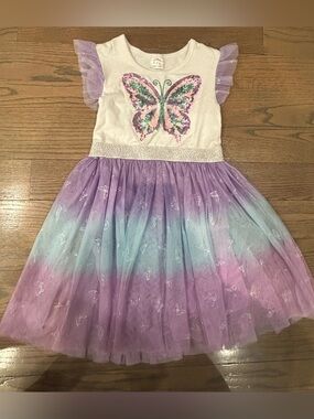 Girls Butterfly Tutu Dress Purple Blue Size 6-7Y